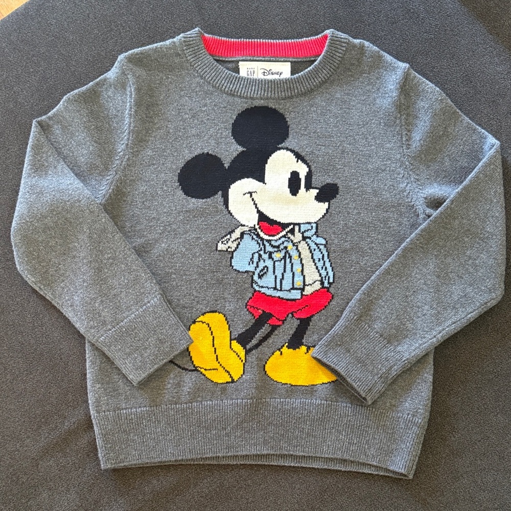 GAP Disney Kids Gray Sweater with Mickey Mouse Graphic